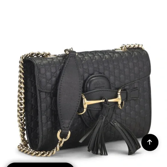 Authentic black Gucci microguccissima leather Emily chain crossbody bag - Picture 2 of 11